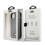 Karl Lagerfeld Saffiano Plaque dėklas iPhone 13 mini – sidabrinis