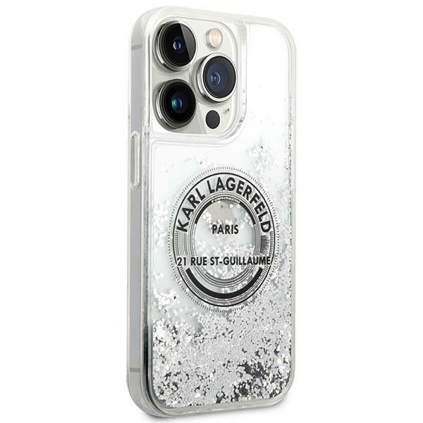 Karl Lagerfeld dėklas iPhone 14 Pro – sidabrinis