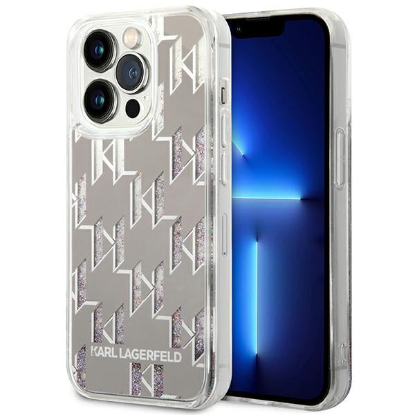Karl Lagerfeld Liquid Glitter dėklas iPhone 14 Pro – sidabrinis -- iPhone 14 Pro