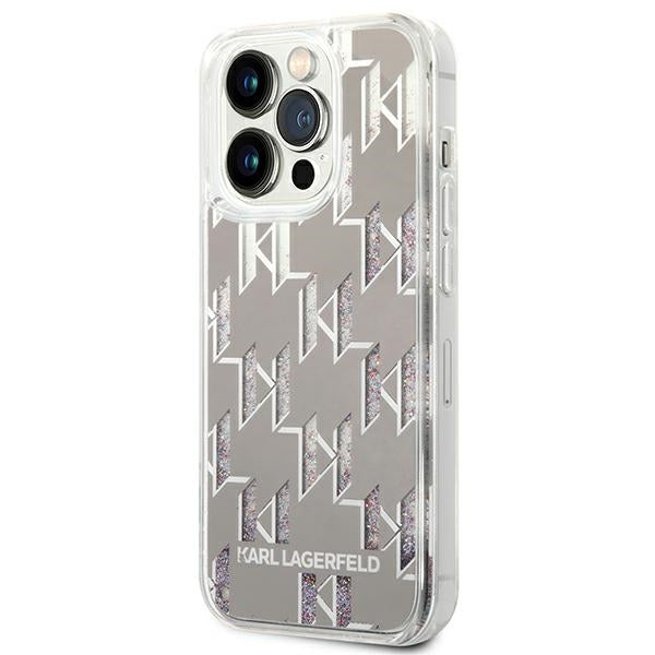 Karl Lagerfeld Liquid Glitter dėklas iPhone 14 Pro – sidabrinis -- iPhone 14 Pro