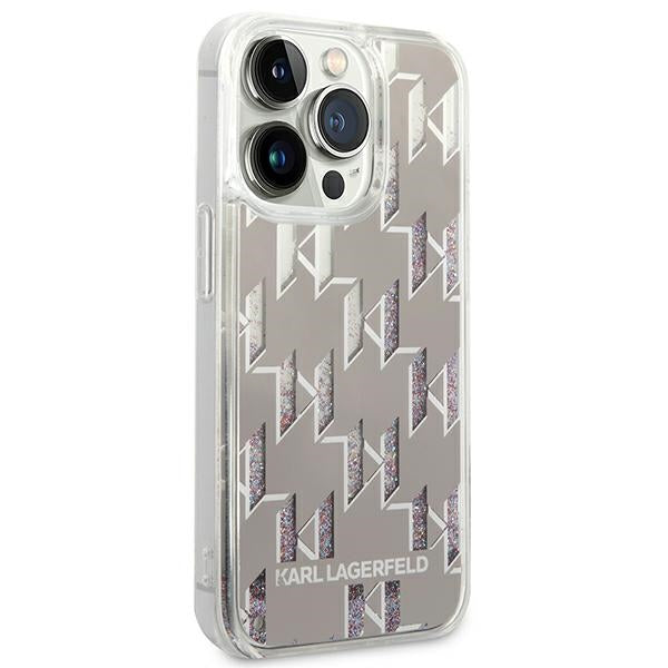 Karl Lagerfeld Liquid Glitter dėklas iPhone 14 Pro – sidabrinis -- iPhone 14 Pro