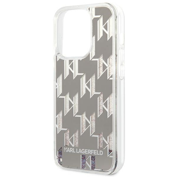 Karl Lagerfeld Liquid Glitter dėklas iPhone 14 Pro – sidabrinis -- iPhone 14 Pro