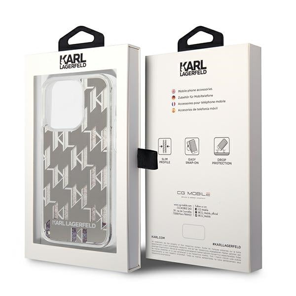 Karl Lagerfeld Liquid Glitter dėklas iPhone 14 Pro – sidabrinis -- iPhone 14 Pro