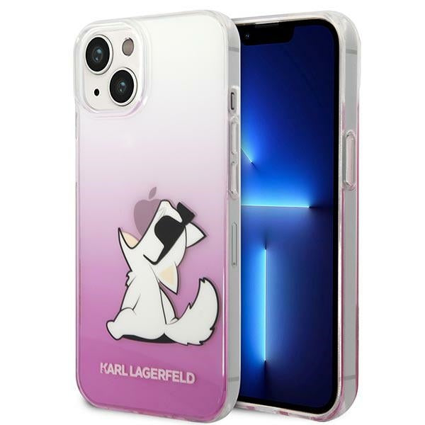 Karl Lagerfeld skaidrus dėklas iPhone 14 Plus – rožinis