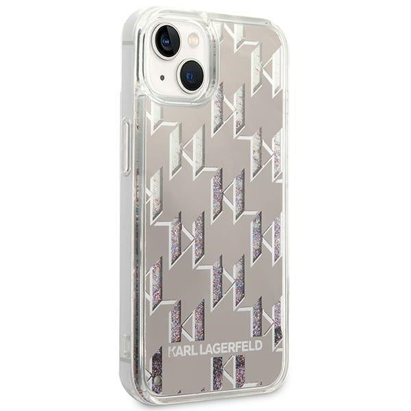 Karl Lagerfeld Liquid Glitter dėklas iPhone 14 Plus – sidabrinis -- iPhone 14 Plus