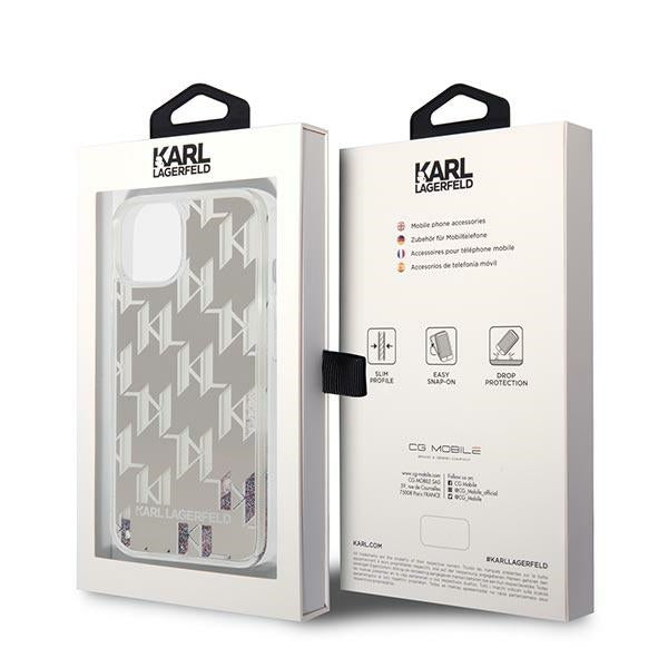 Karl Lagerfeld Liquid Glitter dėklas iPhone 14 Plus – sidabrinis -- iPhone 14 Plus