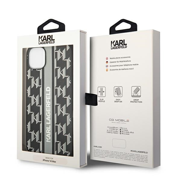 Karl Lagerfeld dėklas iPhone 14 Plus – pilkas, Monogram Stripe