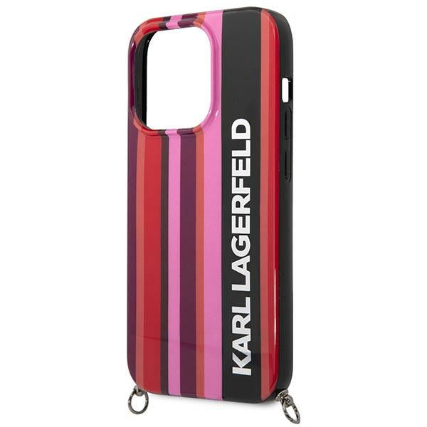 Karl Lagerfeld dėklas iPhone 14 Pro Max – rožinis su dirželiu