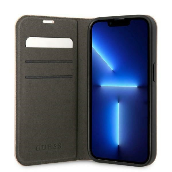 Guess dėklas-knygutė iPhone 14 Pro – rožinis