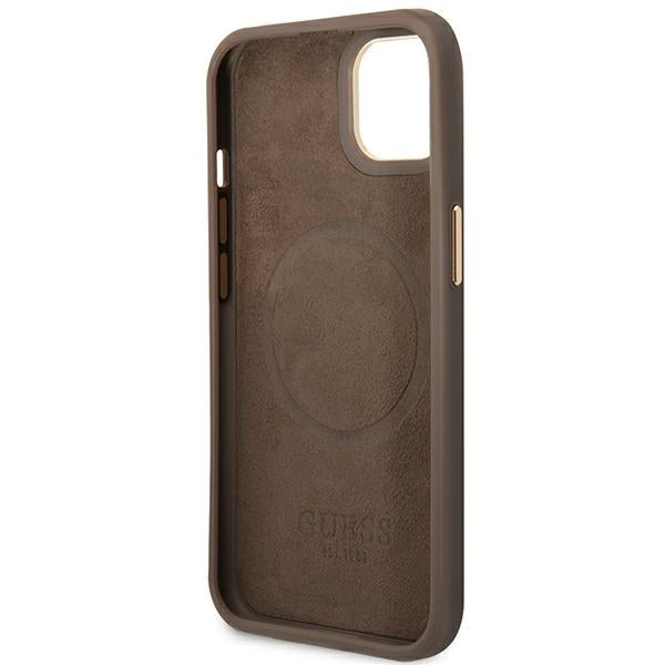 Guess MagSafe dėklas iPhone 14 Plus – rudas