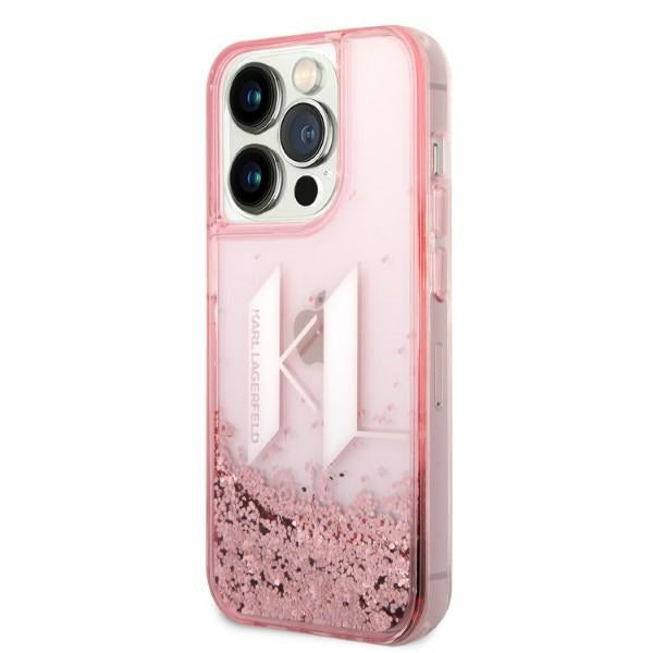 Karl Lagerfeld Liquid Glitter dėklas iPhone 14 Pro – rožinis