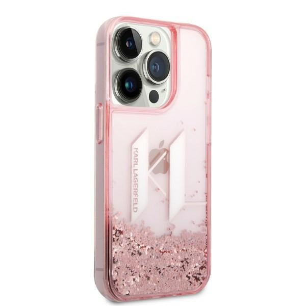 Karl Lagerfeld Liquid Glitter dėklas iPhone 14 Pro – rožinis