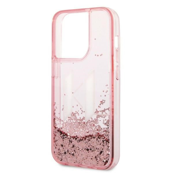 Karl Lagerfeld Liquid Glitter dėklas iPhone 14 Pro – rožinis