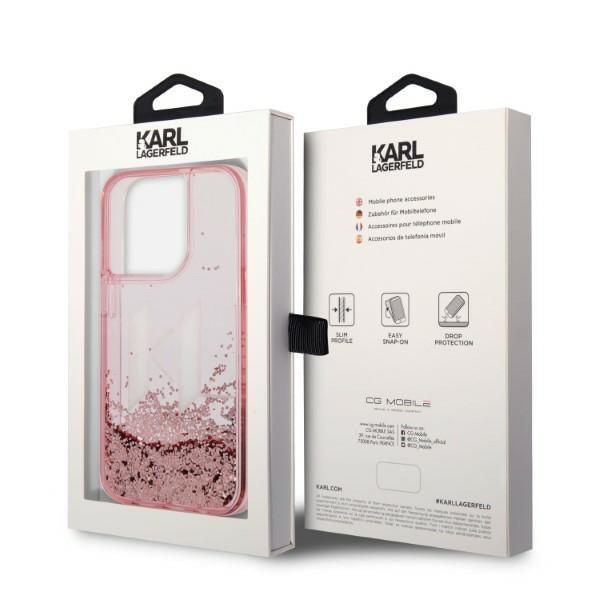 Karl Lagerfeld Liquid Glitter dėklas iPhone 14 Pro – rožinis