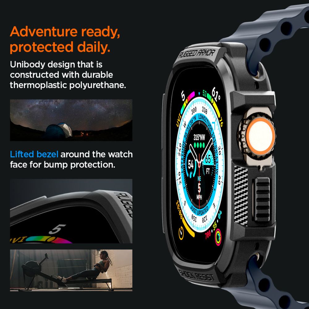 Dėklas Spigen Rugged Armor Apple Watch Ultra 1 / 2 (49 mm), matinis juodas -- Apple Watch Ultra (49 mm), Apple Watch...