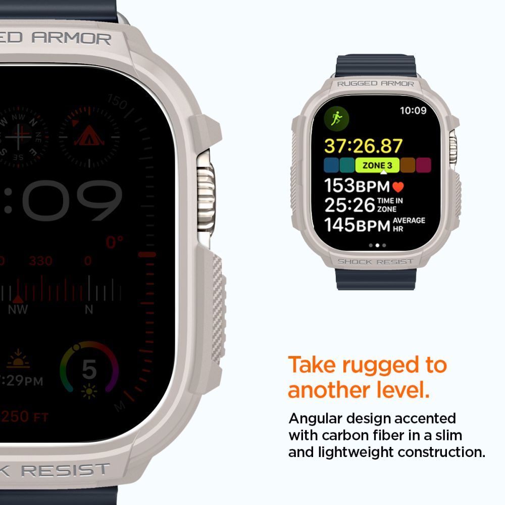Dėklas Spigen Rugged Armor Apple Watch Ultra 1 / 2 / 3 (49 mm), smėlio spalvos -- Apple Watch Ultra (49 mm), Apple Watch...