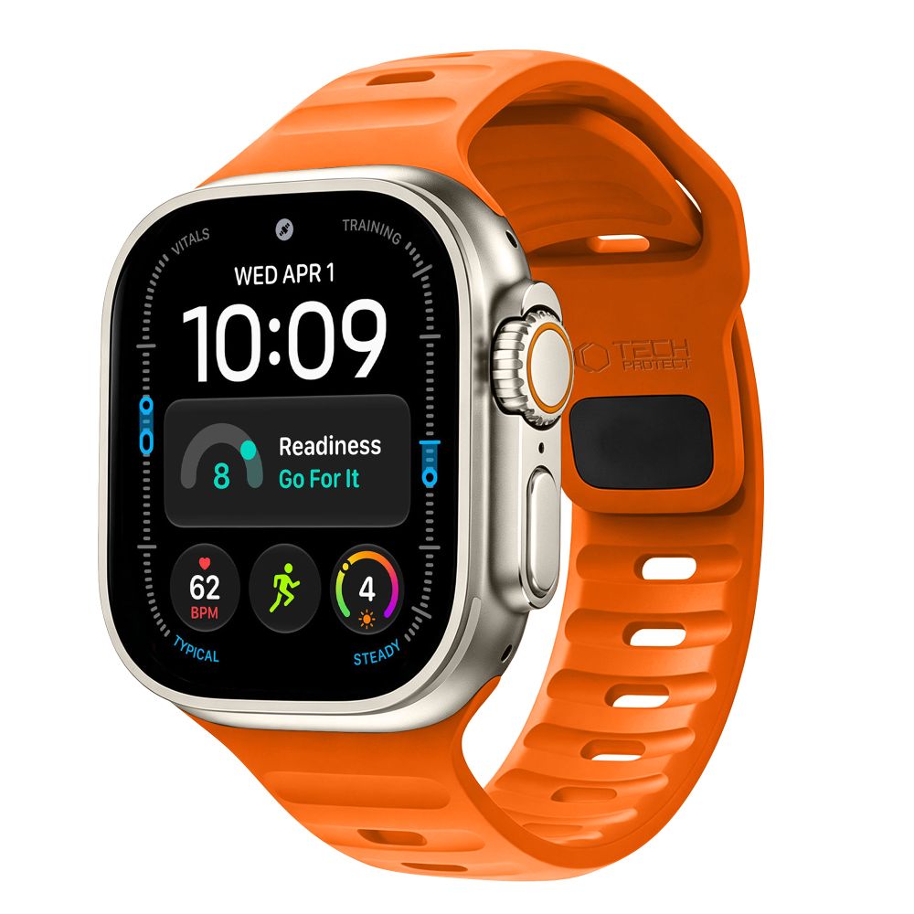 Dirželis Tech-Protect Silicone Line Apple Watch 8 / 9 / 10 / 11 / 12 / SE / Ultra (44 / 45 / 46 / 49 mm), oranžinis --...