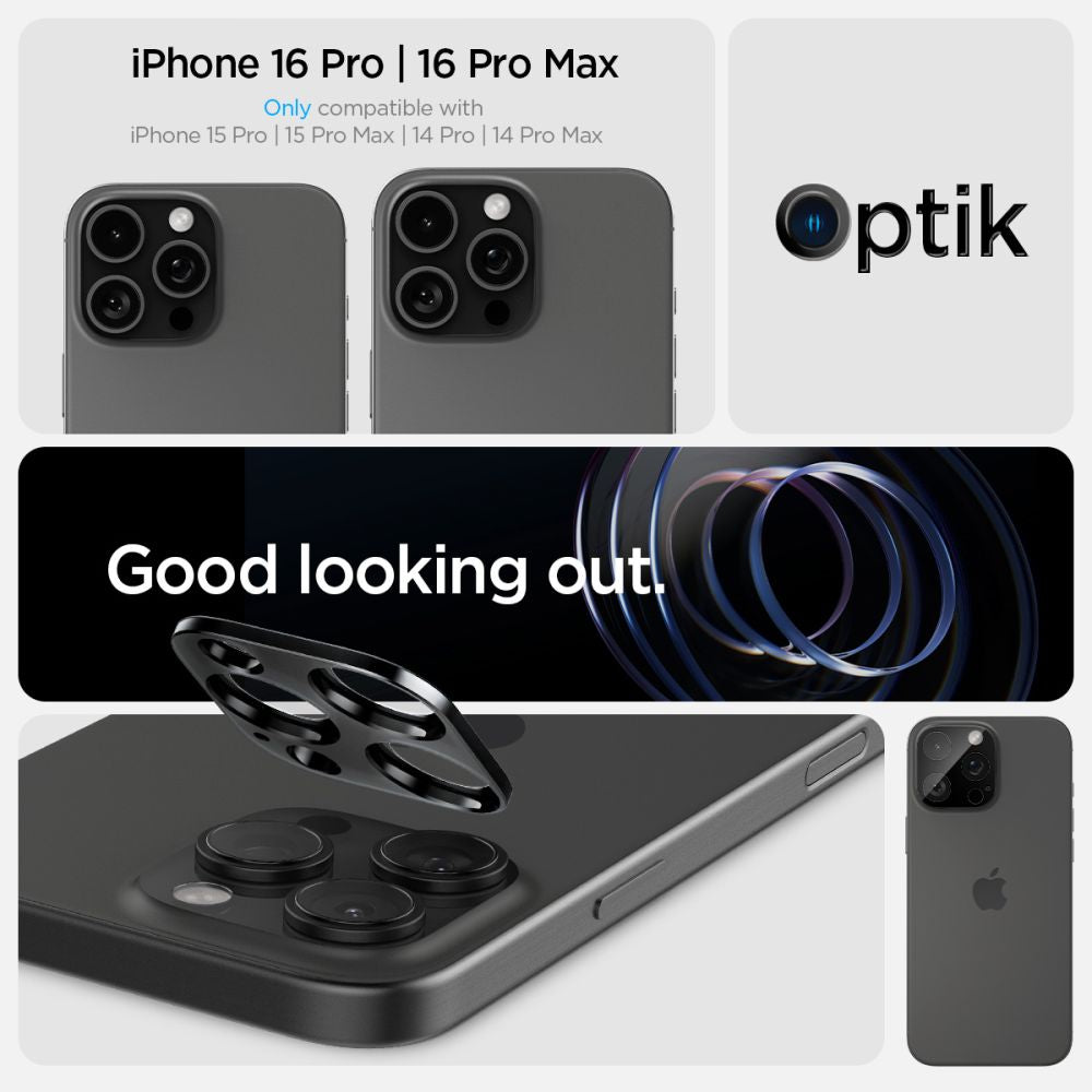 Spigen Optik.TR kameros apsauga iPhone 14–16 Pro/Max – juoda, 2 vnt.