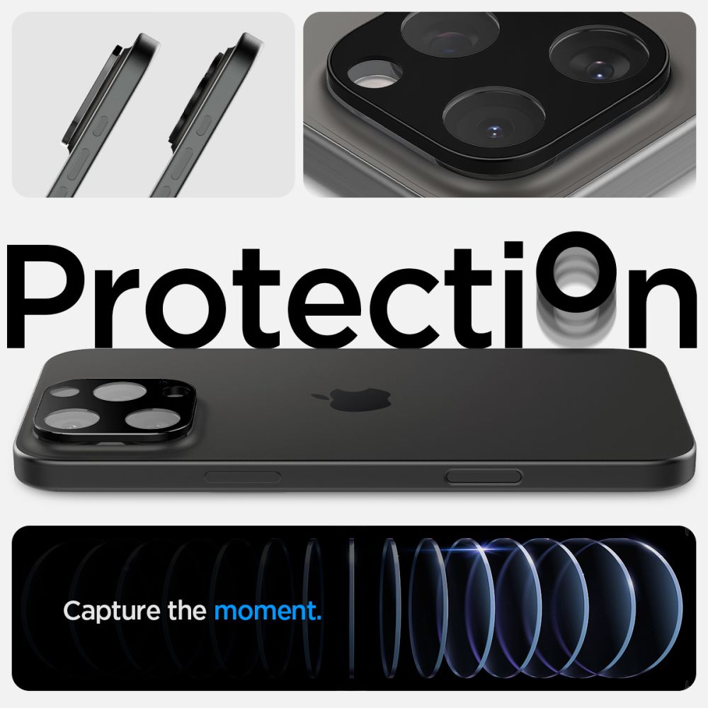 Spigen Optik.TR kameros apsauga iPhone 14–16 Pro/Max – juoda, 2 vnt.