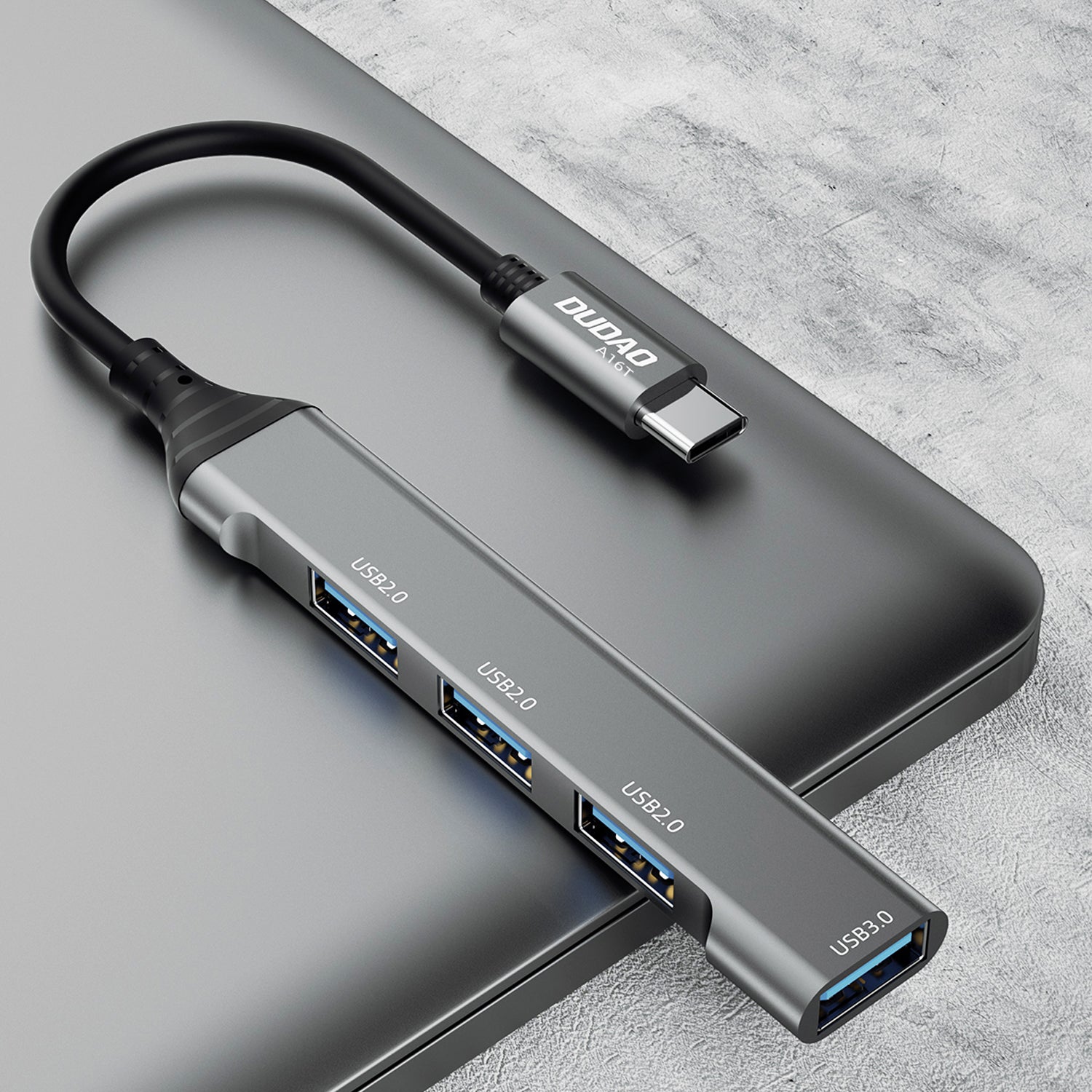 Dudao HUB 4in1 USB-C - 4x USB-A (3 x USB2.0 / USB3.0) 6.3cm juodas (A16T) -- USB Hubs