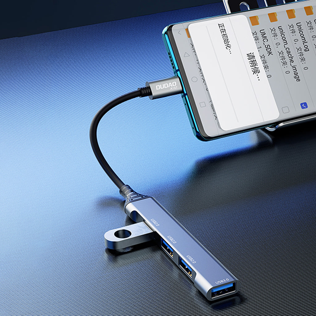 Dudao HUB 4in1 USB-C - 4x USB-A (3 x USB2.0 / USB3.0) 6.3cm juodas (A16T) -- USB Hubs