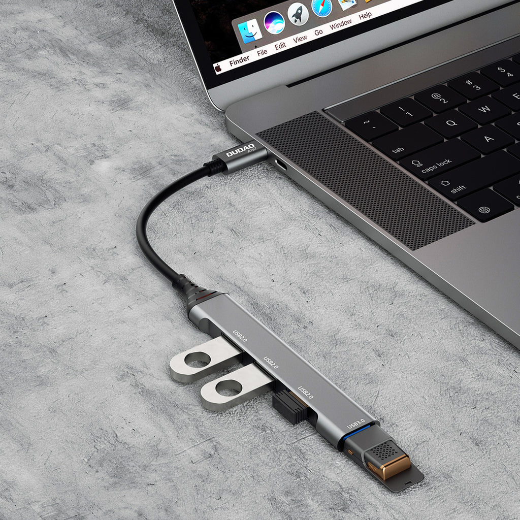 Dudao HUB 4in1 USB-C - 4x USB-A (3 x USB2.0 / USB3.0) 6.3cm juodas (A16T) -- USB Hubs