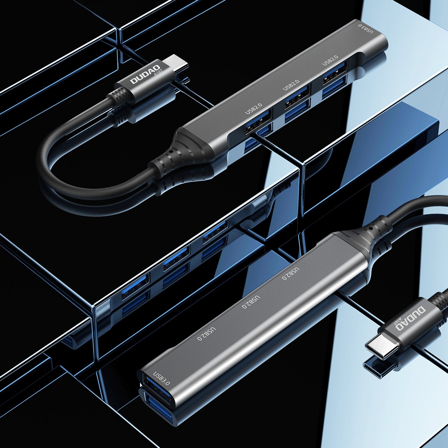 Dudao HUB 4in1 USB-C - 4x USB-A (3 x USB2.0 / USB3.0) 6.3cm juodas (A16T) -- USB Hubs