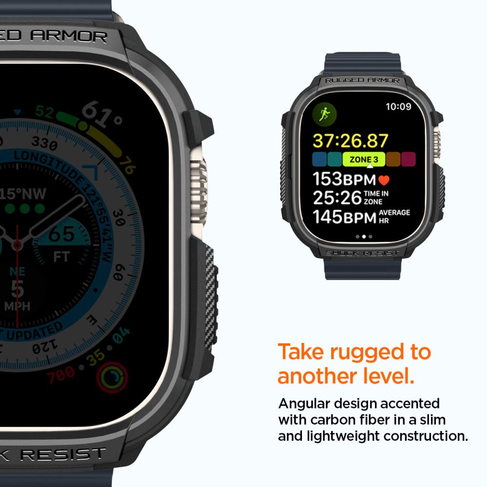 Spigen Rugged Armor dėklas Apple Watch Ultra (49mm) - Matinis juodas -- Apple Watch Ultra