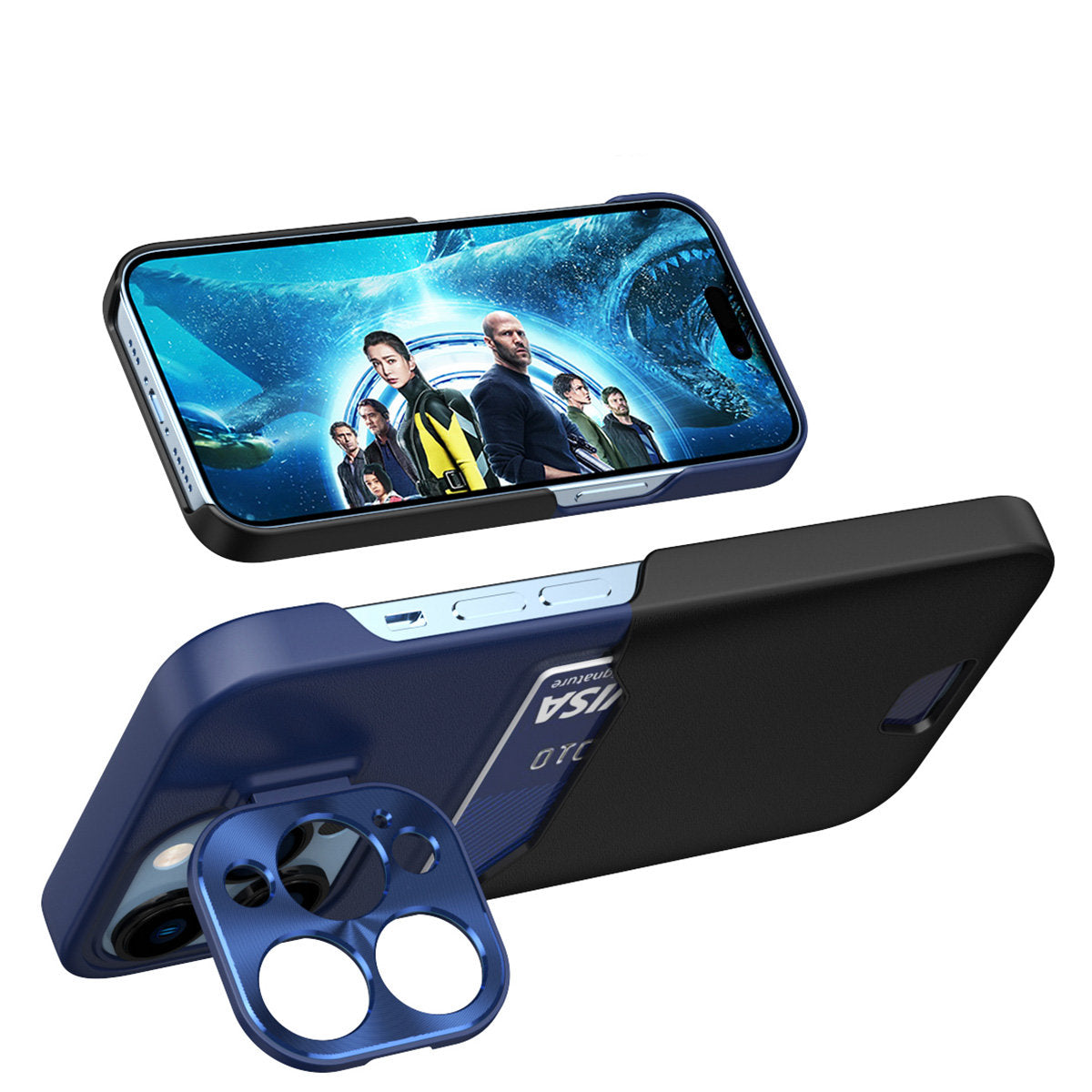 Odinis dėklas Samsung Galaxy S23+ su stovu ir kišene – mėlynas