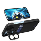 Juodas dėklas iPhone 14 Plus su stovu ir kortelei