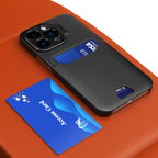 Juodas dėklas iPhone 14 Plus su stovu ir kortelei