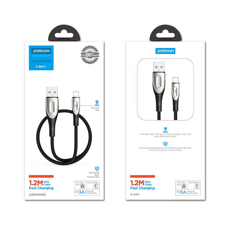 Joyroom Sharp Series S-M411 Laidas USB-A / Lightning 3A 1.2m su įkrovimo indikatoriumi - juodas