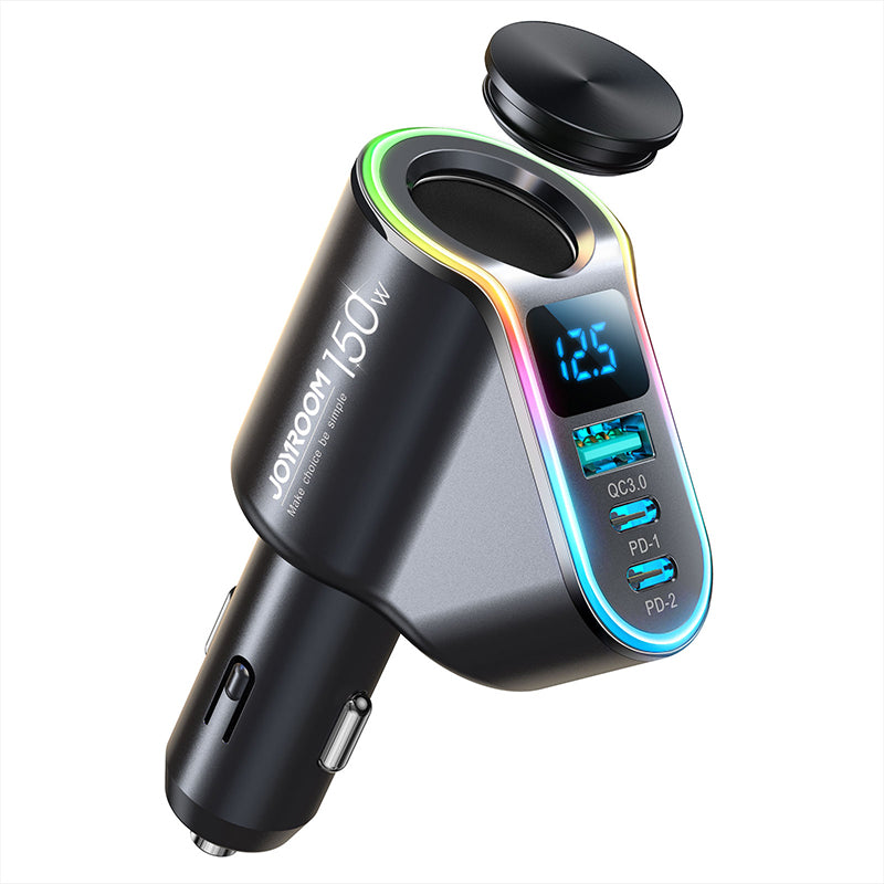 Joyroom greitas automobilinis įkroviklis 4in1 USB-A QC3.0 / 2xUSB-C PD 150W juodas (JR-CL21)