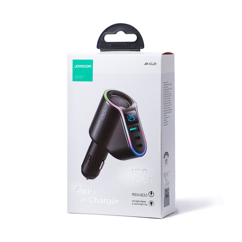 Joyroom greitas automobilinis įkroviklis 4in1 USB-A QC3.0 / 2xUSB-C PD 150W juodas (JR-CL21)