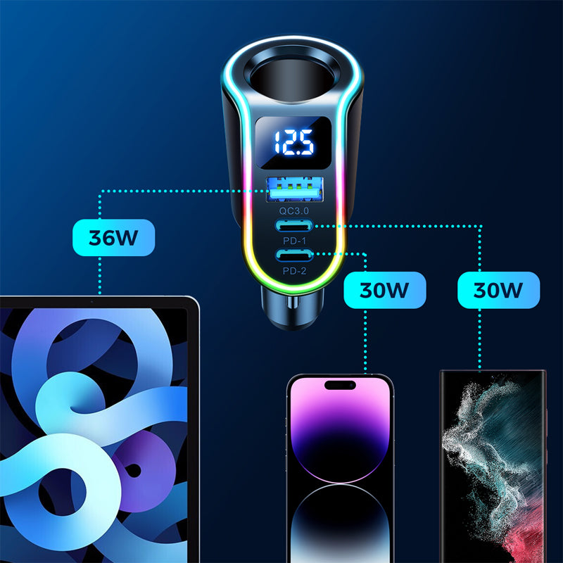 Joyroom greitas automobilinis įkroviklis 4in1 USB-A QC3.0 / 2xUSB-C PD 150W juodas (JR-CL21)