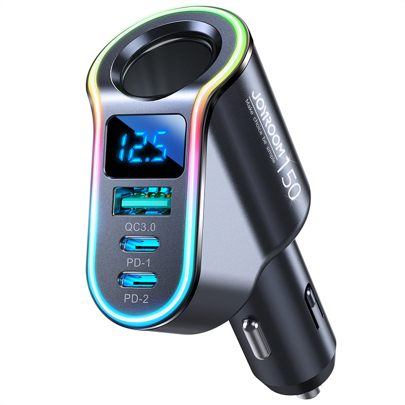 Joyroom greitas automobilinis įkroviklis 4in1 USB-A QC3.0 / 2xUSB-C PD 150W juodas (JR-CL21)