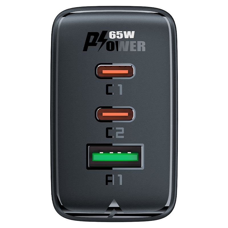 Acefast Greitas GaN įkroviklis (2xUSB-C / USB-A) PPS / PD / QC4+ 65W, juodas (A41)