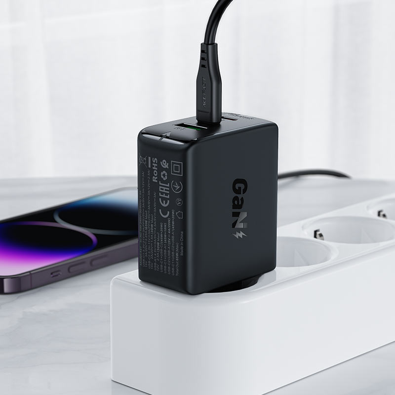 Acefast Greitas GaN įkroviklis (2x USB-C / USB-A) PPS / PD / QC4+ 65W, baltas (A41)