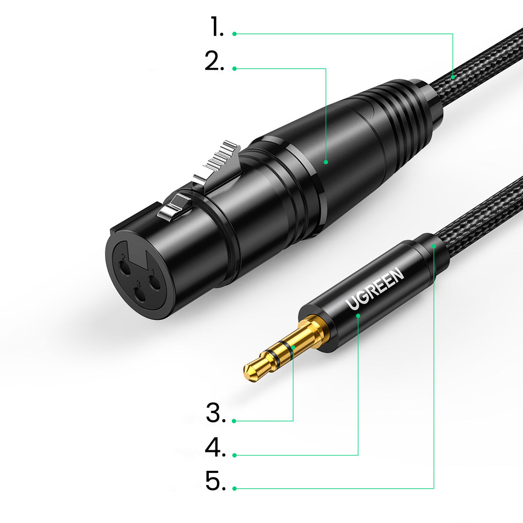 Ugreen garso kabelis 3.5mm mini jack (kištukas) - XLR (lizdas) 1m juodas (AV182) -- Audio Cables