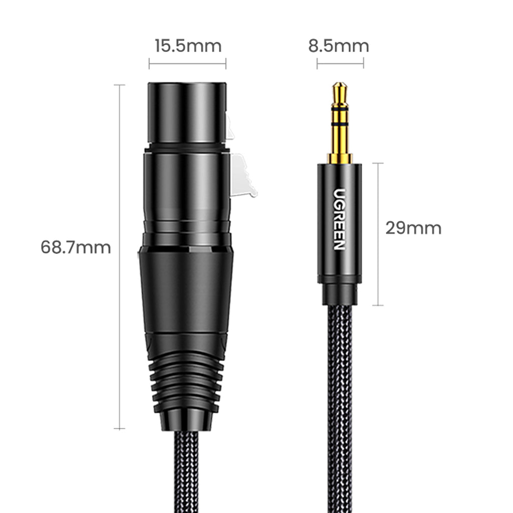 Ugreen garso kabelis 3.5mm mini jack (kištukas) - XLR (lizdas) 1m juodas (AV182) -- Audio Cables