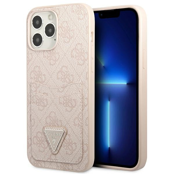 Guess 4G dėklas iPhone 13 Pro / 13 – rožinis, su kortelėmis