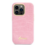Guess Croco Collection dėklas iPhone 14 Pro – rožinis
