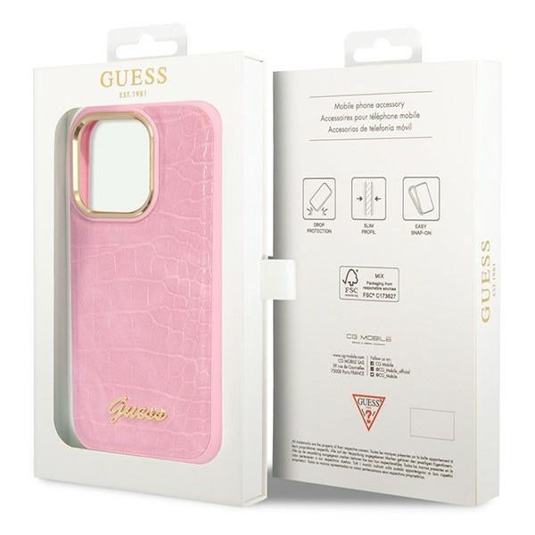 Guess Croco Collection dėklas iPhone 14 Pro – rožinis