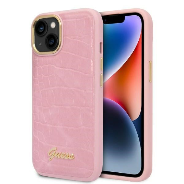 Guess Croco dėklas iPhone 14 Plus / 15 Plus – rožinis