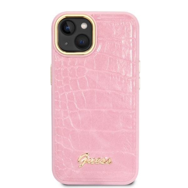 Guess Croco dėklas iPhone 14 Plus / 15 Plus – rožinis