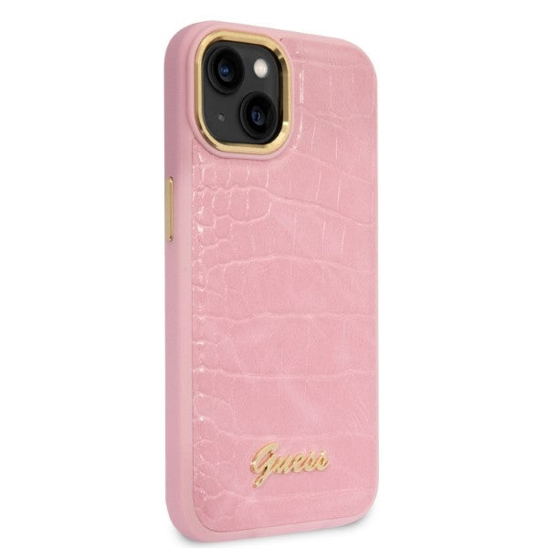 Guess Croco dėklas iPhone 14 Plus / 15 Plus – rožinis