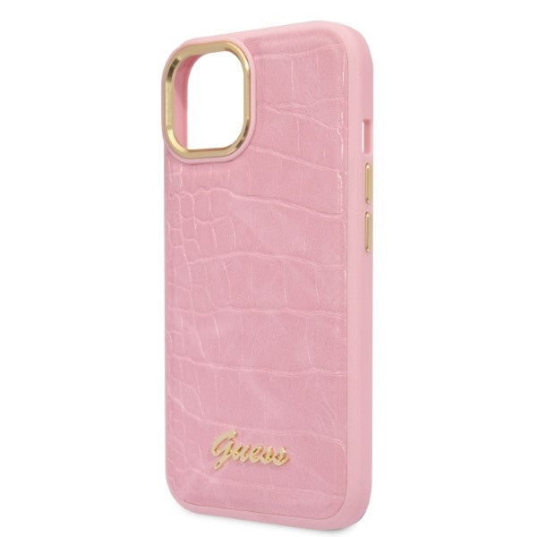 Guess Croco dėklas iPhone 14 Plus / 15 Plus – rožinis