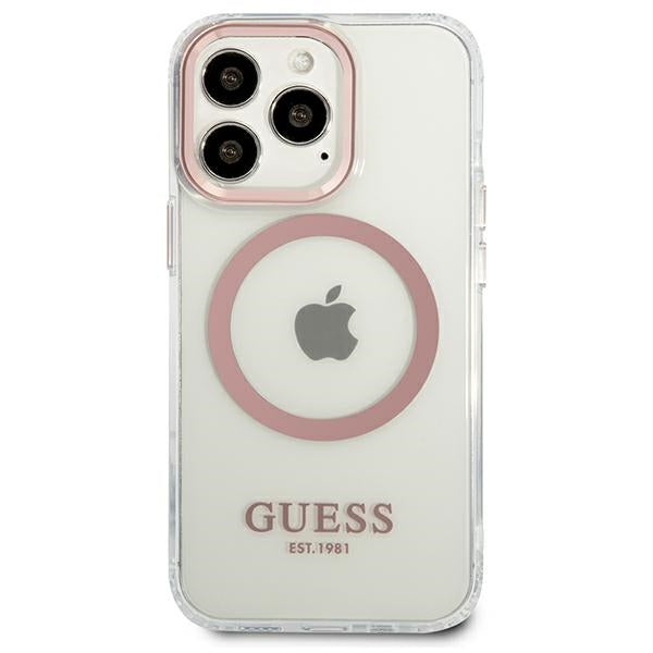 Guess Metal Outline MagSafe dėklas iPhone 13/13 Pro – rožinis