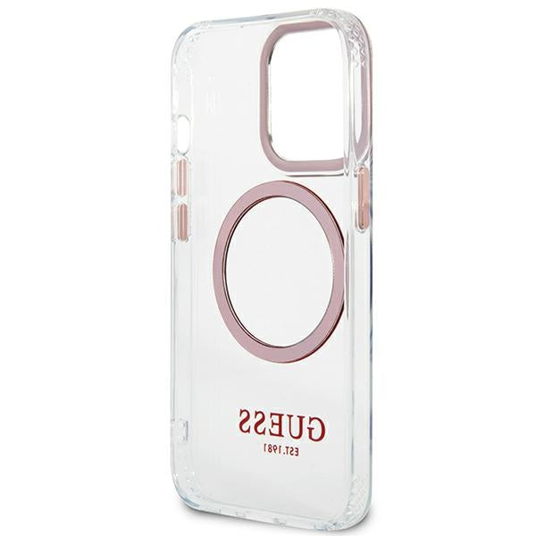 Guess Metal Outline MagSafe dėklas iPhone 13/13 Pro – rožinis