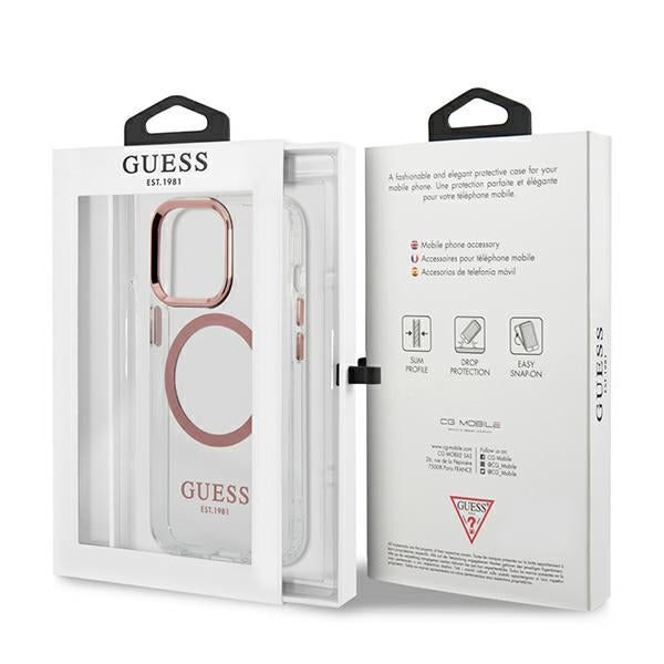 Guess Metal Outline MagSafe dėklas iPhone 13/13 Pro – rožinis